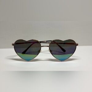 Heart Shaped Sunglasses Rainbow Mirror Gold Frame